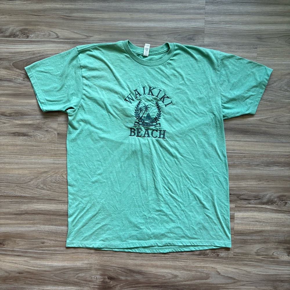Alstyle Waikiki Beach Hawaii Embroidered Tee – Vintage, Cool, Clean Look